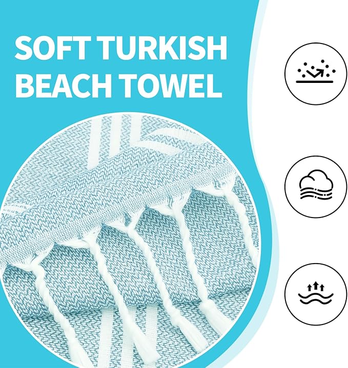 YSYJ 18 Pack Turkish Beach Towel 36 x 71 Inches Beach Towels Soft Lightweight Extra Large Pool Towels Quick Dry Sand Free Turkish Bath Towels Blue