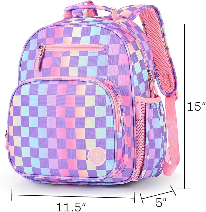 mibasies Kids Backpack for Girls: Girls Backpack 5-8 - Kindergarten Elementary School Bookbag for Girl - Checkerboard