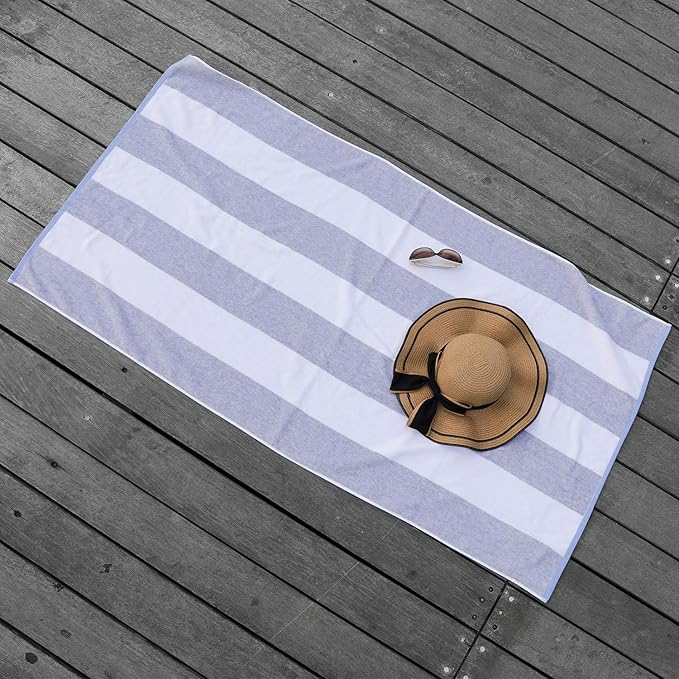 HENBAY Cotton Oversized Beach Towel - Large 70 x 35 Inch Pool Towel, Grey Striped Quick Dry Swimming Cabana Towel