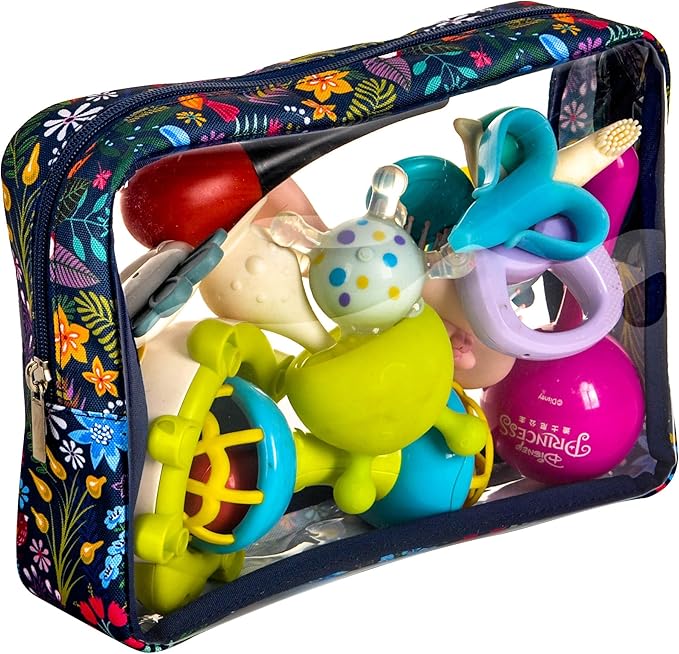 Remobia Hicol TSA Approved 5-Piece Diaper Bag Organizer Pouch Set Clear Waterproof TPU Kids Toiletry Storage Set Travel Packing Clutch Cube Bags for Baby Nursing(Flower)