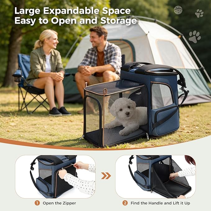 Lekereise Large Cat Backpack Carrier Fit Up to 20 25 Lbs, Expandable Pet Carrier Backpack Foldable Dog Backpack Carrier, Blue
