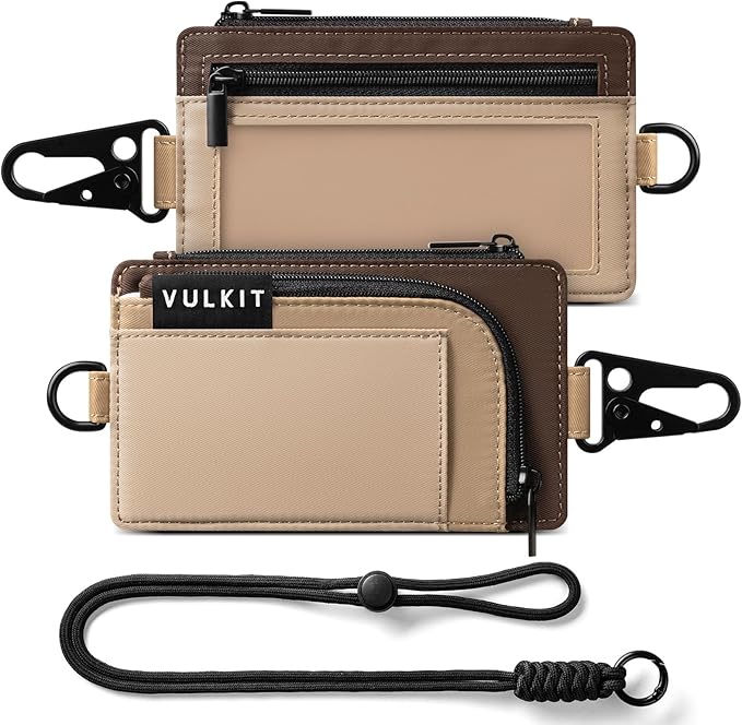 VULKIT Water-Resistant Keychain Wallet with Lanyard for Men and Women, Outdoor Zipper Pouch Wallet with Clear ID Window, for Hiking, Fishing, Skateboard and any Outdoor Activities, Sierra Sand