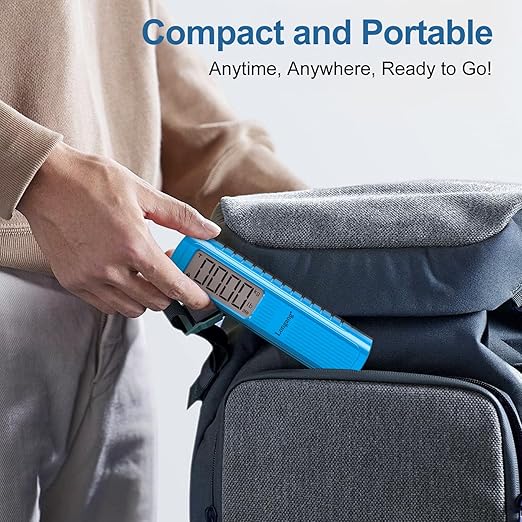 Battery-Free Digital Luggage Scale, 110lbs/50kg Portable Handheld Hanging Scale for Luggages, Suitcases, Backpacks & Bags, Easy Weighing for Travel, No Need Batteries (Blue)