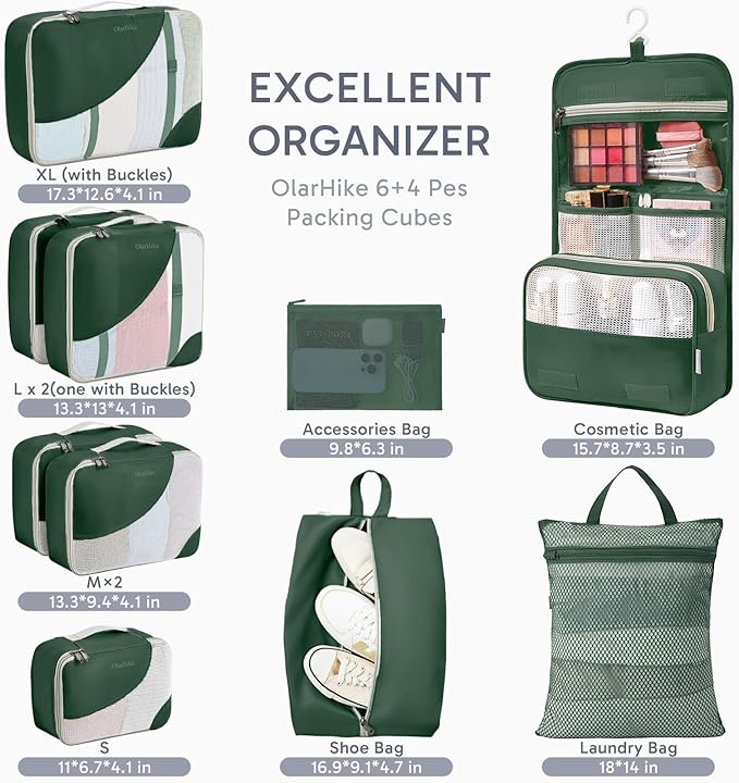 10 Set Packing Cubes for Travel, Gifts for Women Mom,Anti-Tearing Suitcase Organizer,OlarHike Vacation Essentials & Accessories for Cruise Ship