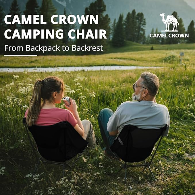 CAMEL CROWN Camping Chair Heavy Duty Backpacking Chair - Ultra-Light Folding Chair with Carry Bag, Portable Compact for Outdoor, Lawn, Hiking, Beach, Picnic