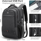 DUSLANG 17 Inch Laptop Backpack for Travel Water Resistant College Backpack for Men/Women Laptop Bag with USB Charging Port and clear Cosmetic Toiletry Bag, Black