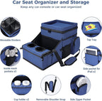 COOLBEBE Car Seat Organizer, Backseat Car Organizer with Cup Holders for Kids and Adults Travel, Cooler Compartment Passenger Seat Organizer Storage Box for Front or Middle Seat, Navy Blue