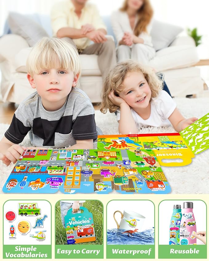 Walenced Reusable Sticker Book for Toddlers, Stickers for Kids, Toddler Sticker Book, Toddler Craft Activities, Toddler Travel Toys Boy Girl Birthday Gifts