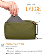 Tech Bag Organizer - Small Electronics Organizer Pouch for Travel - Premium Travel Case with Leather Accents - Mesh Pocket for Cables, Cords and Chargers (Green)