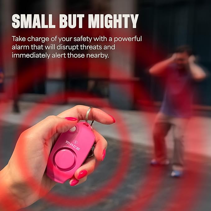 Mace Personal Safety Alarm - Loud 130db Siren, Built in Emergency Whistle, Easy On/Off Push Button Activation, Batteries Included, Personal Alarm for Women & Men - Neon Pink