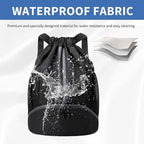 JELUTAR Drawstring Backpack Gym Bag with Shoes Compartment for Soccer, Basketball, Swim, Water-Resistant String Backpack Beach Cinch for Women Men, Black, Medium