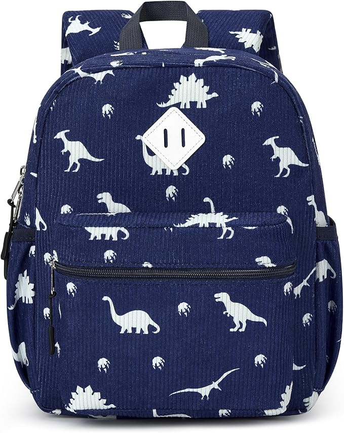 STEAMEDBUN Corduroy Toddler Backpack for Boys Girls 2-4, Kids Preschool Backpack for Kindergarten - Dinosaur