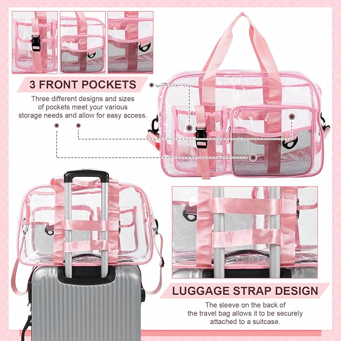 Abbylike Clear Bag Large Heavy Duty Tote for Stadium Events 20" Duffle Transparent Gym Bag for Sport Event Travel Makeup Work