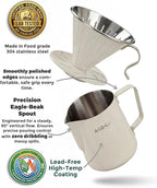 AGOGO Pour Over Coffee Maker Set - Unbreakable 304 Stainless Steel V60 Dripper & Server for Camping & Home, Includes 50 Paper Filters & Barista Towel - Cream White - 20oz
