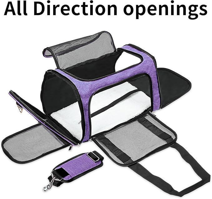 Soft-Sided Cat/Dog/Pet Carrier, Collapsible Pets Travel Carriers for Big Cats/Small Dogs with Shoulder Strap & Removable Mat, Mesh Puppy Carry Bag, Up to 25 Lbs(Purple)