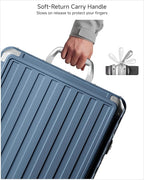 Carry On Luggage with Spinner Wheels, 8010S Aluminum Frame Zipperless Polycarbonate Hard Shell Suitcase (ZX-Core, Blue, 20 Inch)