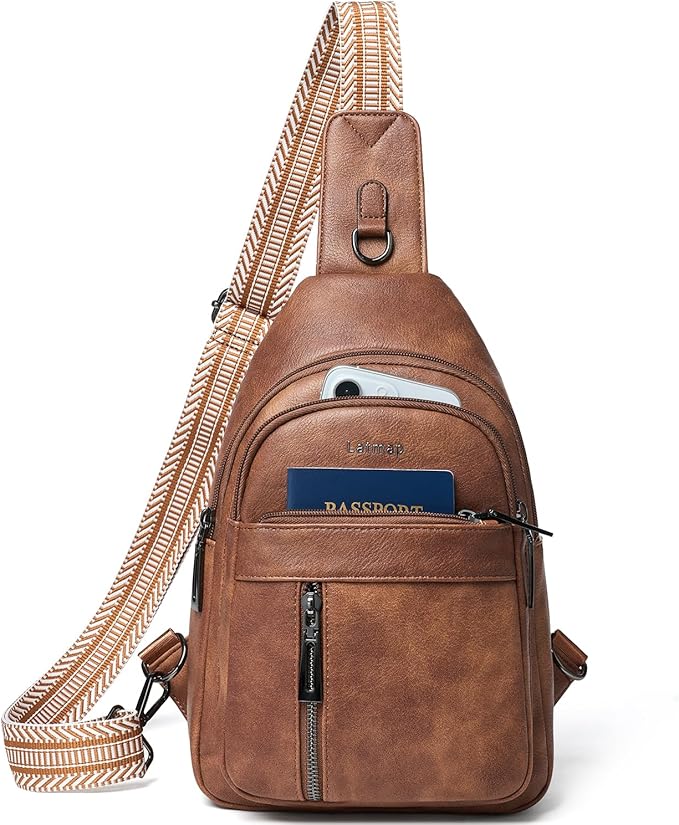 LATMAP 7L Sling Bag For Women Men Backpack Fanny Pack Crossbody Chest Travel Shoulder Belt Bags Purse Handbag PU Leather