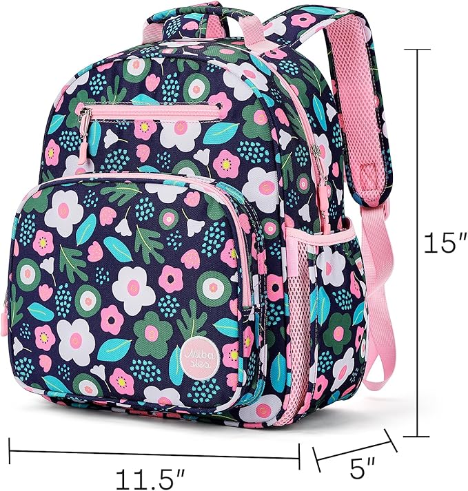 mibasies Kids Backpack for Girls: Girls Backpack 5-8 - Kindergarten Elementary School Bookbag for Girl - Pulan Flower Pink