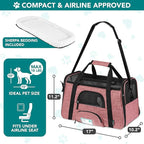 PetAmi Airline Approved Pet Carrier for Cats & Small Dogs, Soft Sided TSA Travel Carrier Bag with Sherpa Bed, Breathable Mesh Ventilation, Collapsible Bowl, Up to 18 lbs, Small Heather White Red