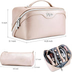 BOYATU Travel Makeup Bag Organizer Cosmetic Bag: 3 Pcs Set Make up Bags for Women with Handle - Waterproof Vegan Leather Toiletry Bags Travel Essentials Pouch with Compartments (C-03-Sliver)