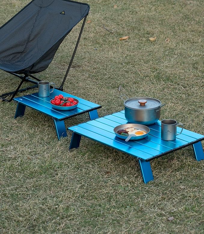 iClimb Ultralight Compact Mini Beach Picnic Folding Alu. Table with Carry Bag, Two Size (Blue - L)