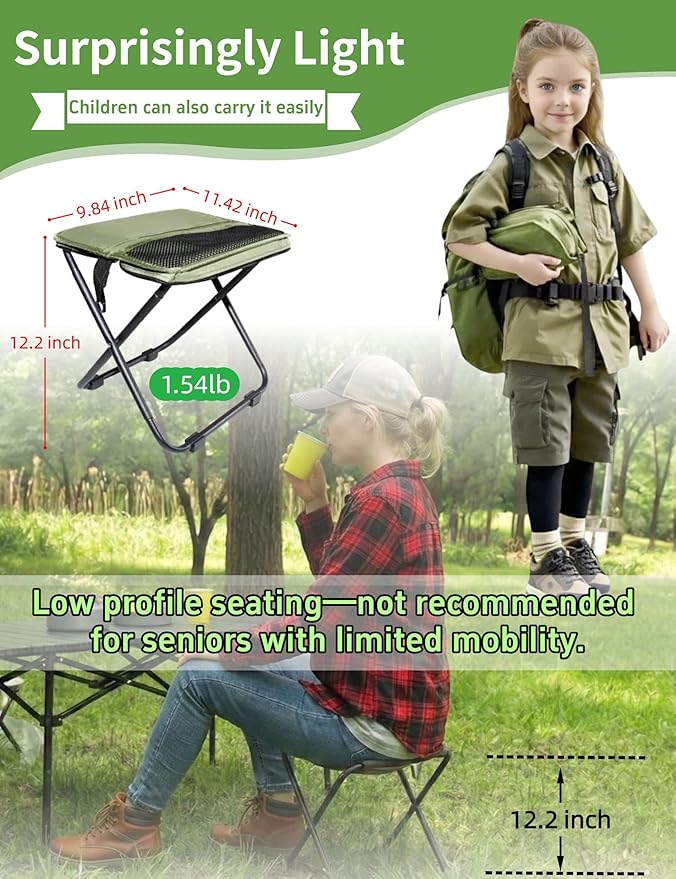 COMELY Folding Stool Backpacking Chair Portable: Ultralight 700g Collapsible Pocket Stool,3cm Flat Fold, 3-Second One-Hand Setup & 5s Storage, 270Lbs Capacity, 600D Oxford for Thru-Hiking & Breaks.