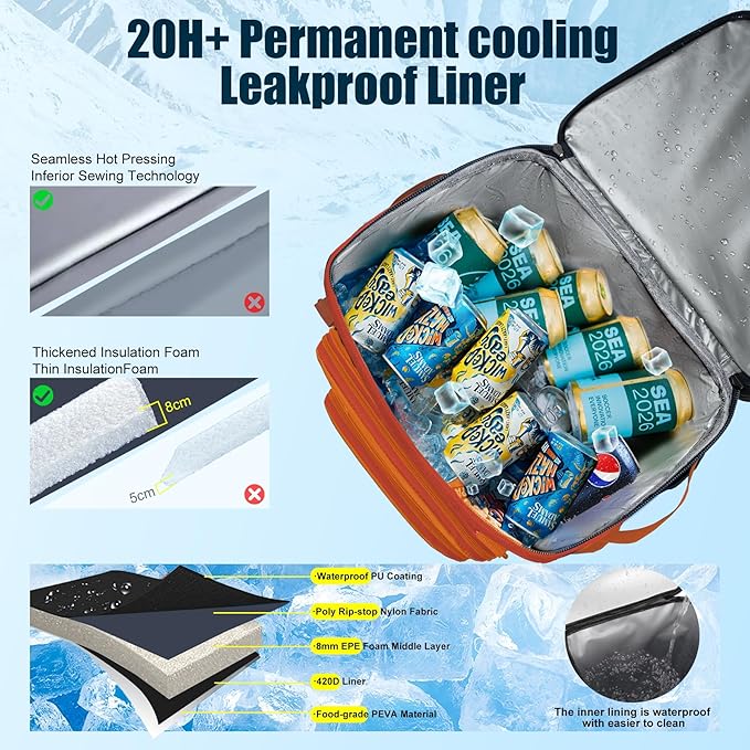 Backpack Cooler Insulated Leak Proof, Lightweight Soft Sided Cooler Backpack for Men Women, Waterproof Beach Cooler Bag Lunch Backpack for Camping Hiking Picnic Fishing Travel Outdoor