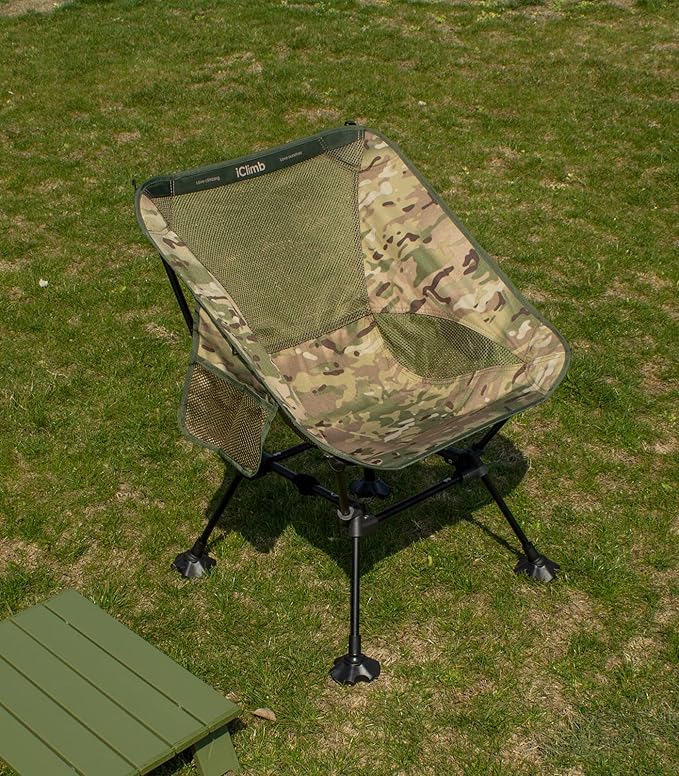 iClimb Ultralight Compact Camping Folding Beach Chair with Anti-Sinking Large Feet and Back Support Webbing (Woodland - Square Frame - 2PC)