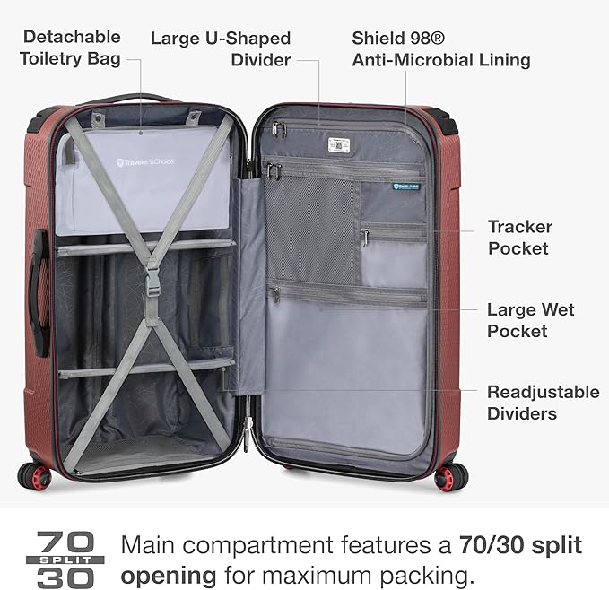Traveler's Choice Maxporter II Polycarbonate Hardside Trunk with Spinner Wheels, Red, 28-Inch Medium Trunk