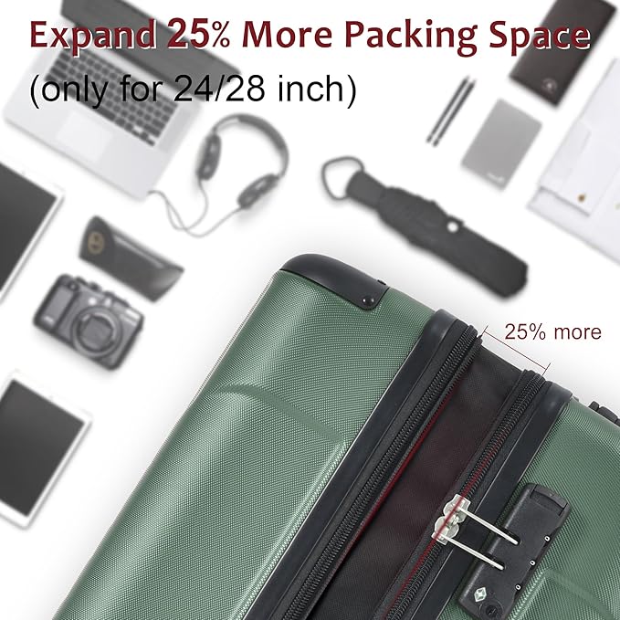 2 Piece Luggage Set, Hardside Suitcase with Spinner Wheels, TSA Lock & Expandable Hard Shell, Carry on and Checked Luggage for Travel, Maletas de Viaje for Men & Women (Green, 20+28Inch)