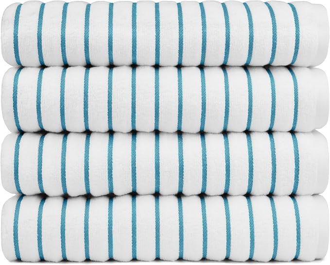 Black & White Brands Brazilian Beach/Pool/Bath Towel - Ultimate Absorbent Luxury XL 36x70 100% Cotton Wave (4 Towels, Turquoise Poly Stripe)
