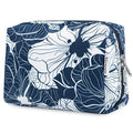 Narwey Cute Makeup Bag Travel Cosmetic Bag Organizer Toiletry Bag Make Up Bags with Compartments for Women Girls (Large, Blue Lotus)