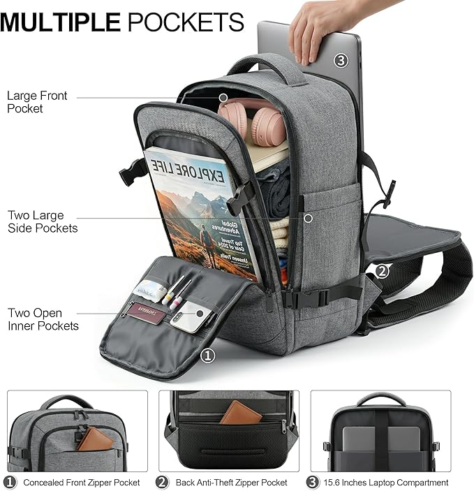 TILYMOL Travel Backpack for Women & Men - 15.6 inch Laptop Backpack Airplane Flight Approved, Large Carry On Anti-theft Bag for Travel Work Business Weekender