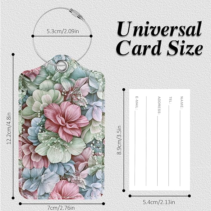 Luggage Tags for Suitcases, 2 Pack Cute PU Leather Luggage Tag TSA Approved with Stainless Steel Loop and Address Card Baggage Tag for Travel&Cruise Ships&Shipping Happy Flower, by Chelmon