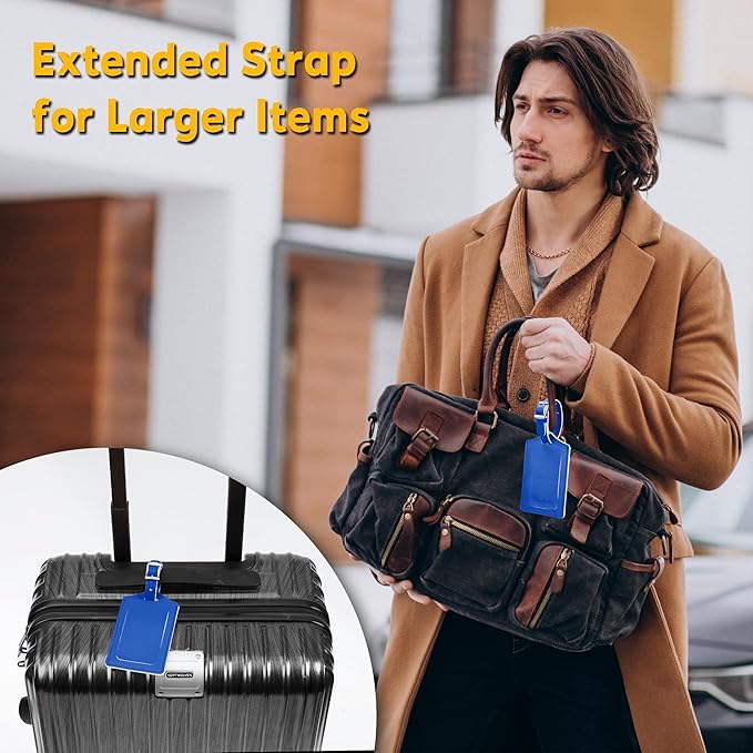 Travelambo Luggage Tags for Suitcases Faux Leather Privacy Protection 6 Pack Bag Tags Travel Accessories Essential, Fresh Blue