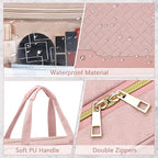 Wedama Toiletry Bag for Women, Hanging Travel Toiletry Bag with Jewelry Organizer Compartment Large Makeup Bag, PVC Waterproof Cosmetic Travel Bag for Travel Business Trips Camping Bathroom, Pink