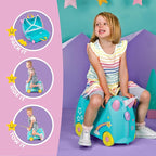 Trunki Ride-On Kids Suitcase | Tow-Along Toddler Luggage | Carry-On Cute Bag with Wheels | Kids Luggage and Airplane Travel Essentials: Una Unicorn Turquoise