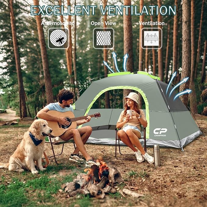 CAMPROS CP Camping Tent 2/4/6 Person, Waterproof Windproof Double Layer Dome Tent, Easy Setup with Large Mesh Windows & Wide Door for Outdoor Camping Backyard