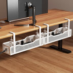 [Upgraded] 2 Pack Under Desk Cable Management Tray, Cinati Cord Organizers for Table Thickness up to 3", 16" Wire Organization with Clamp No Drill, Cable Management Box for Office - No Damage to Desk