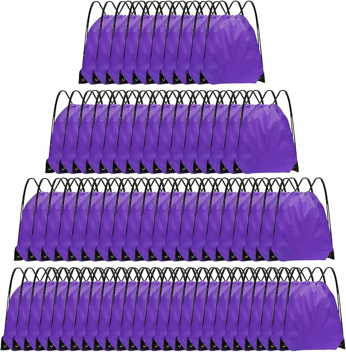 Grneric Drawstring Backpack Bulk 70Pcs String Backpack Drawstring Bags Cinch Bag Sackpack for Men Women Gym(Purple)