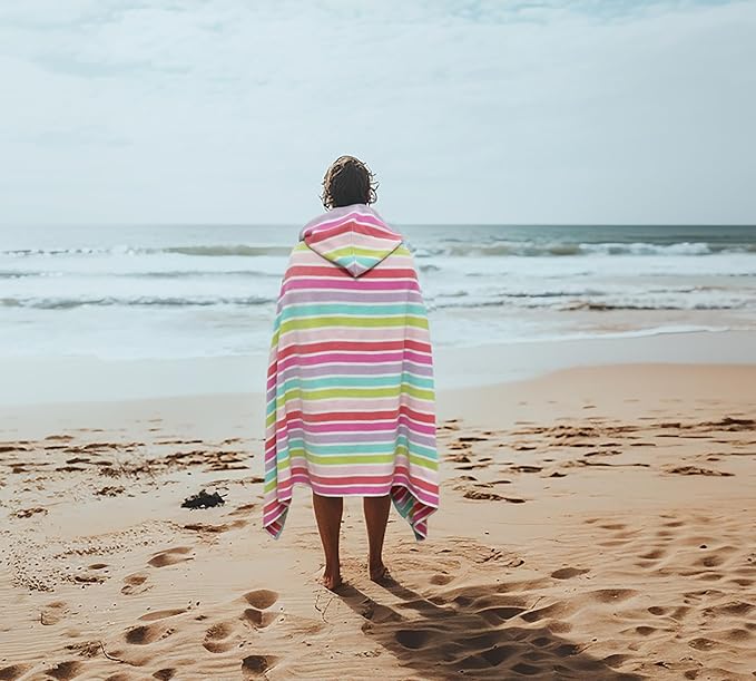 COTTON CRAFT Hooded Beach Towel – Oversized 39 x 68 Towel with Hood for Adults - 100% Cotton Velour Dobby Terry 450 GSM Pool Bath Wrap - Soft Absorbent Quick Dry – Pink Multi