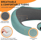 Travel Pillow - Hooded Neck Pillow Airplane Memory Foam Filling for Plane, Office, Cars Sleeping, Road Trip, Long Flights, Airplane Travel Essentials, Includes Eye Mask & Earplugs (Green)