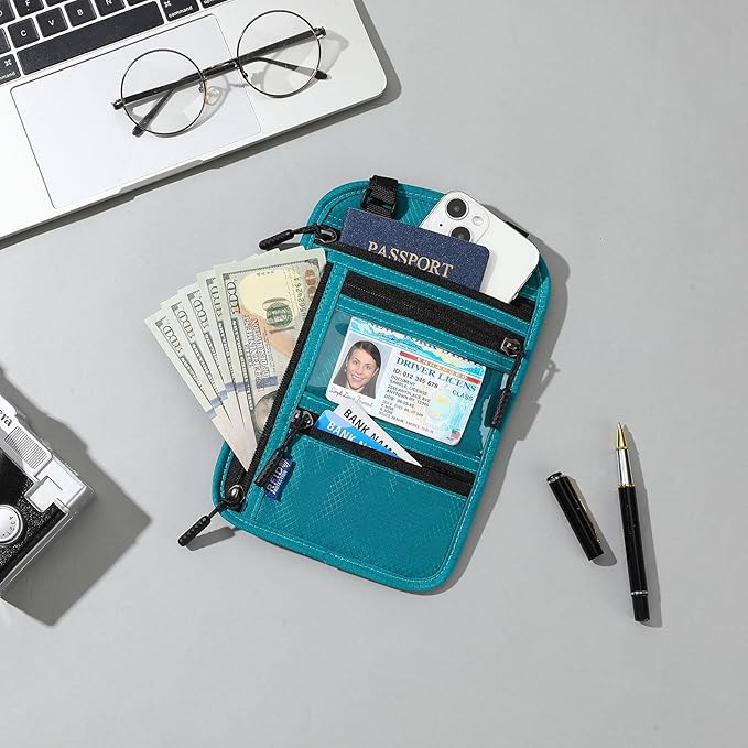 Neck Wallet,Travel for Passport Holder Neck Pouch Wallet RFID Blocking Men Women with Adjustable Neck Strap
