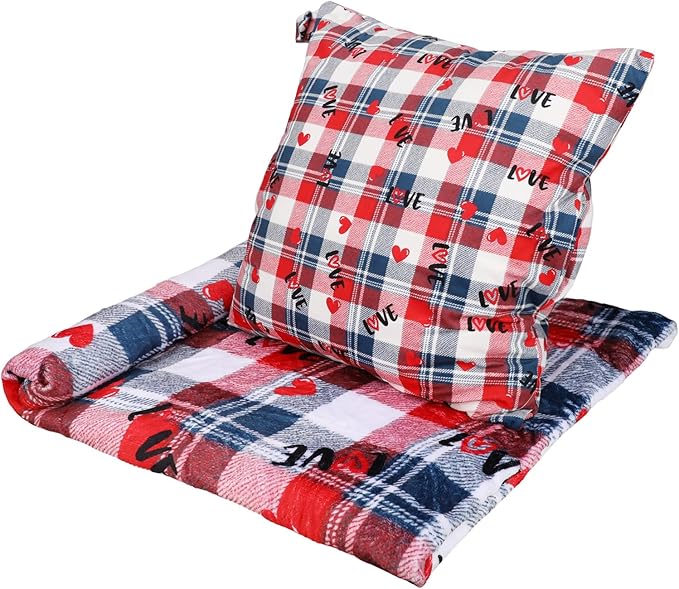 3 in 1 Travel Pillow Blanket Set with Removable Flannel Blanket Throw,Hand Warmer Pockets,Pillow (Color2, 60in*79in)