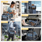 Lekereise Top-Expandable Pet Carrier 17x11x9.5 Inch Alaska Hawaiian Airline Approved Soft Sided Underseat to 12lbs Travel Carriers for Small Dogs and Cats with Locking Safety Zippers Anti-Scratch Mesh