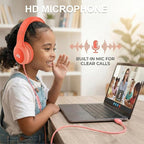 ADOOPE Wired Kids Headphones with USB C Plug, 85dB Safe Volume, Adjustable Headband, Tangle-Free Cord Headphones for School, Tablet, Travel (Coral Red & Soft Peach, with Microphone)
