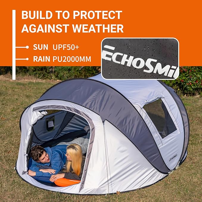 EchoSmile Pop Up Camping Tent, 2/4/6 Person Easy Setup Tent, Water Resistant Dome, Portable with Carry Bag