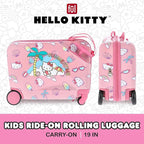 FUL Hello Kitty 19 Inch Carry On Luggage, Kids Ride On Suitcase with Spinner Wheels, Hardshell Rolling Travel Trolley, Pink