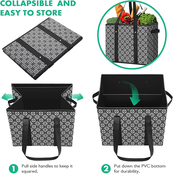 WISELIFE Reusable Grocery Bags [4 Pack],Large Grocery Tote Bag Water Resistant Shopping Bags Foldable Grocery Bag for Clothes,Shoes and Picnic,Black