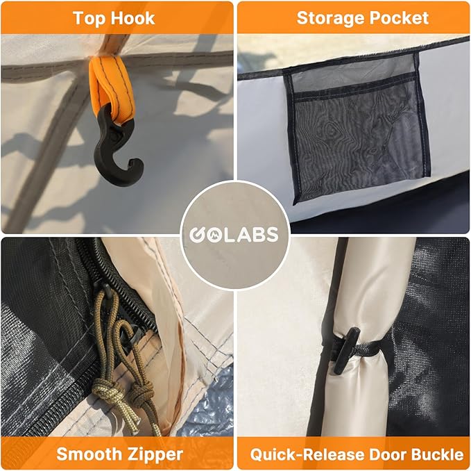 Golabs Pop Up Camping Tent for 2/3/4 Person, 1-Min Setup by Pre-Attached Pole, 4 Side Mesh& Door for View/Airflow, CT2 Instant Canopy Tent with PU1500mm Waterproof, for Outdoor/Camping/Music Festivals